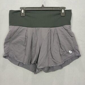 Soffe Curvy Dance Shortie Shorts Women XL Gray Black Pleated Performance Workout